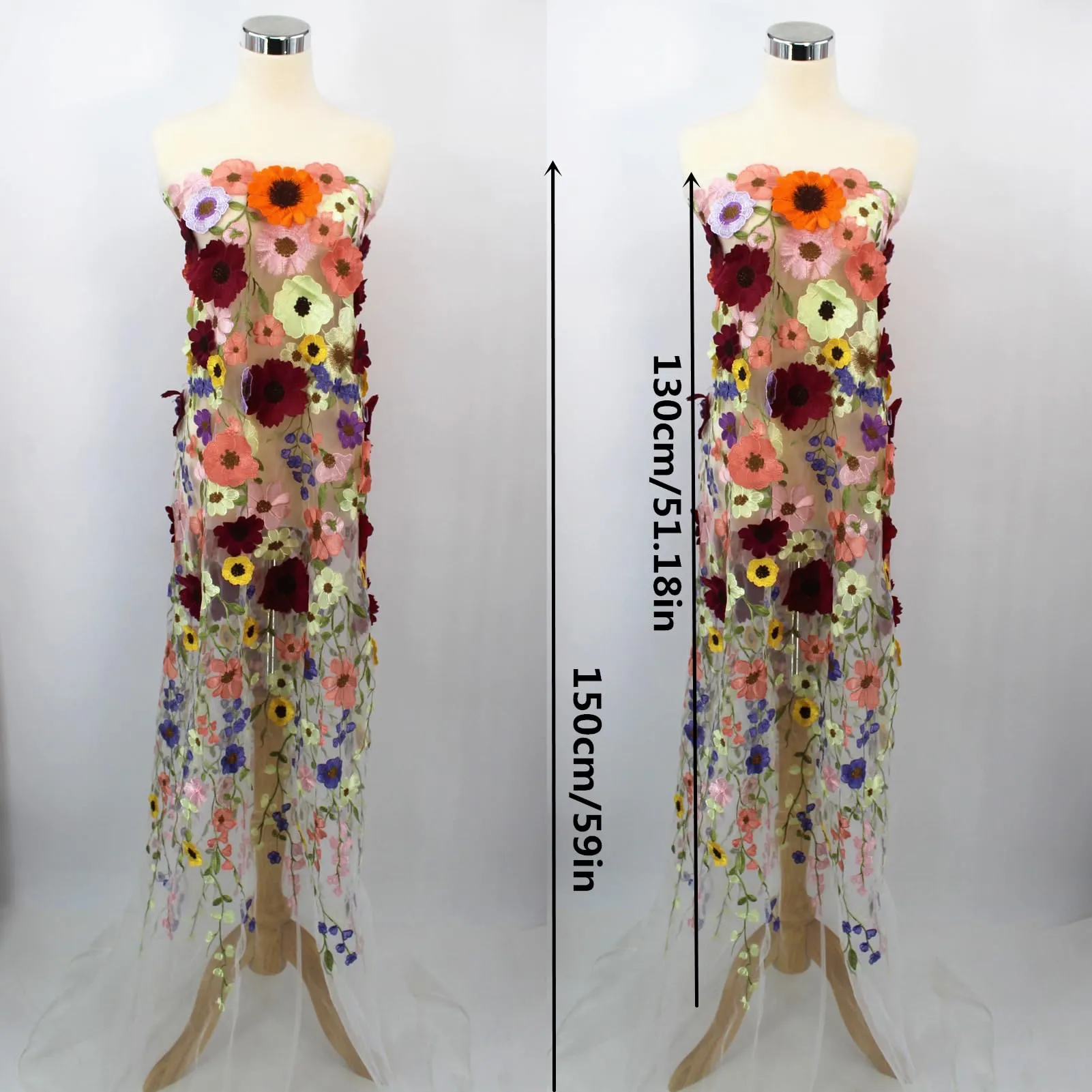 1 Yard 3D Flowers Heavy Embroidery Lace Floral Fabric for Sewing Dresses Jacket Jeans