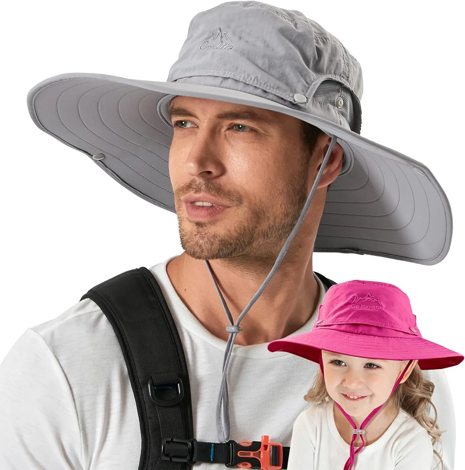 2 Pack Wide Brim Sun Hats with Waterproof Breathable for Fishing, Hiking, Camping