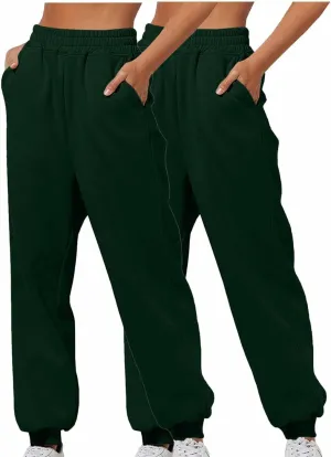 2 Pack Womens Sweatpants High Waits Jogger Pants 2024 Baggy Wide Fleece Lined Wide Leg Pants with Pockets