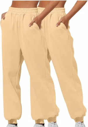 2 Pack Womens Sweatpants High Waits Jogger Pants 2024 Baggy Wide Fleece Lined Wide Leg Pants with Pockets
