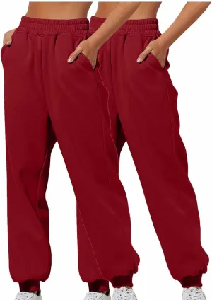 2 Pack Womens Sweatpants High Waits Jogger Pants 2024 Baggy Wide Fleece Lined Wide Leg Pants with Pockets