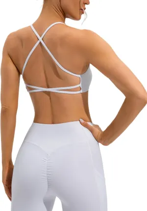 ABOCIW Workout Sets for Women Scoop Neck Cross Back Sport Bra Crossover High Waist Leggings with Pockets Scrunch Butt Lifting Yoga Pant Gym Yoga 2 Piece Outfits White Large