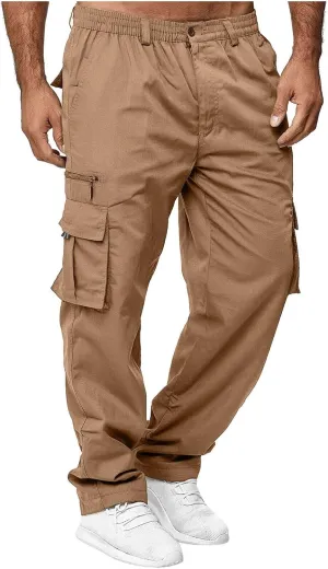 ADHOWBEW Men's Cargo Pants Pockets Relaxed Fit Outdoor Work Elastic Pants