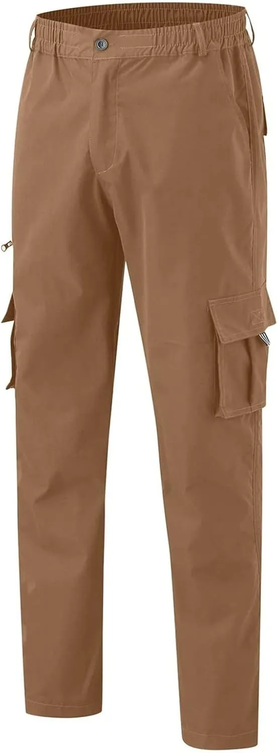 ADHOWBEW Men's Cargo Pants Pockets Relaxed Fit Outdoor Work Elastic Pants