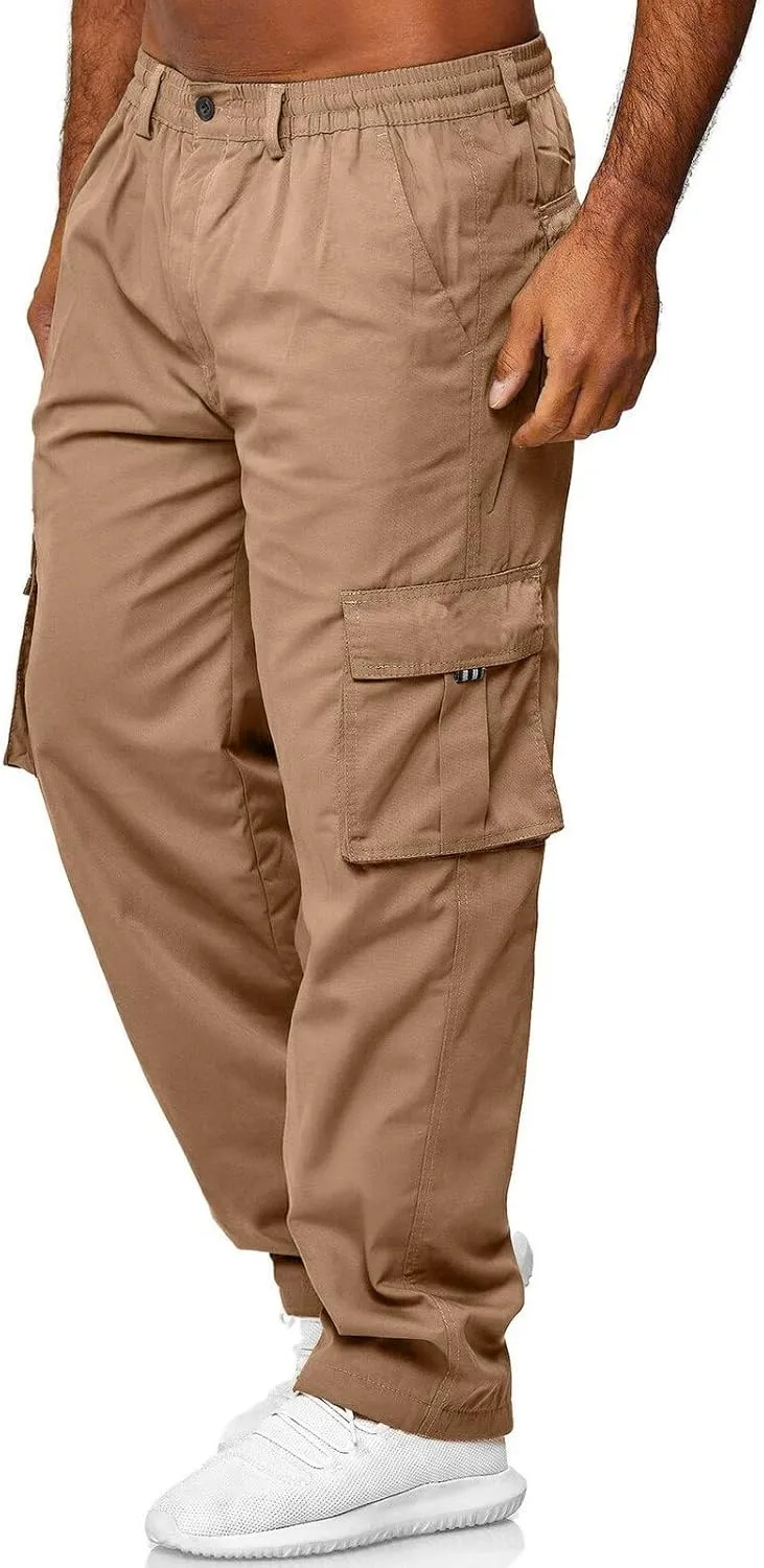 ADHOWBEW Men's Cargo Pants Pockets Relaxed Fit Outdoor Work Elastic Pants