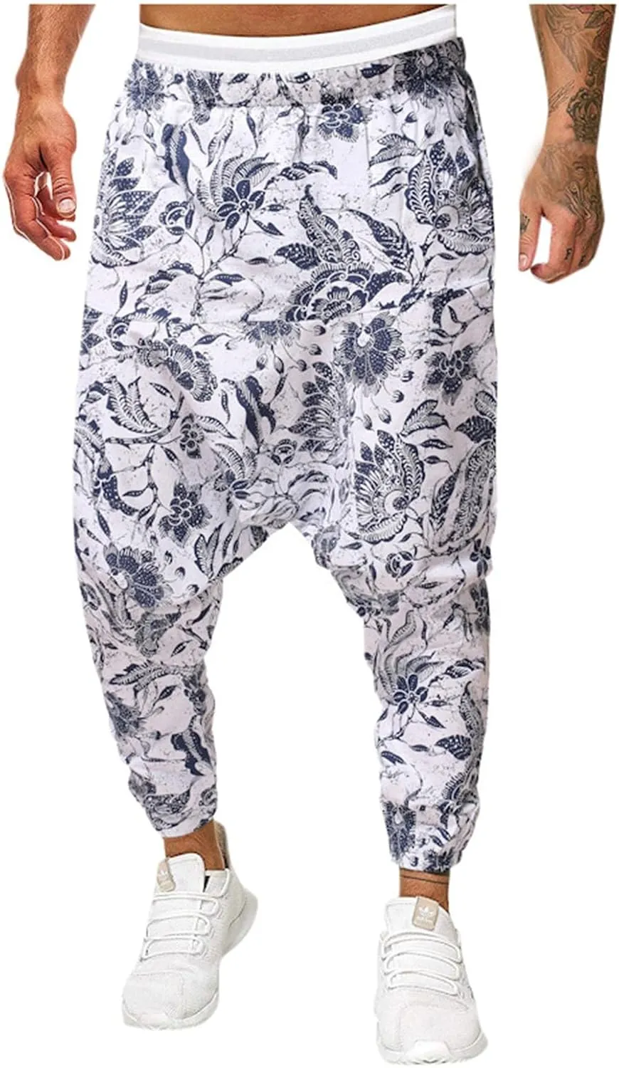 Alalaso Men Women Cotton Baggy Hippie Yoga Harem Pants Funky Printed Plus Size Trousers with Pockets