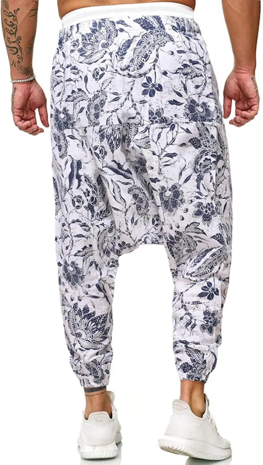 Alalaso Men Women Cotton Baggy Hippie Yoga Harem Pants Funky Printed Plus Size Trousers with Pockets