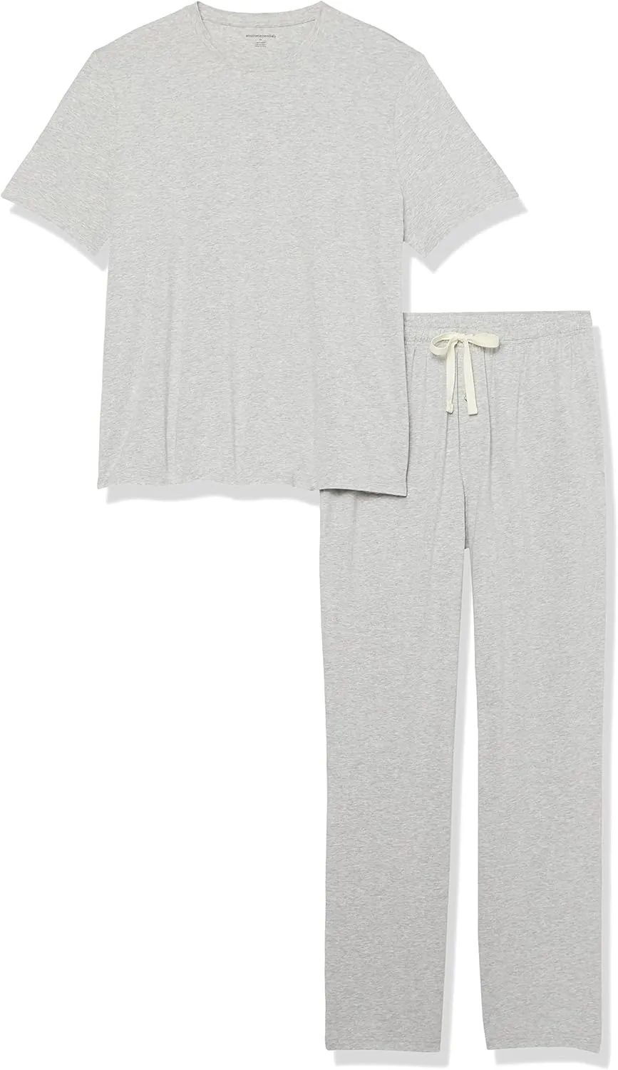 Amazon Essentials Men's Cotton Modal T-Shirt and Full-Length Bottom Pajama Set