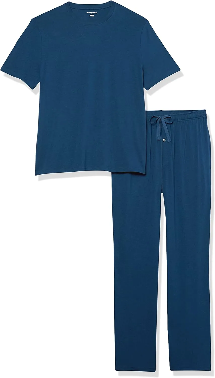 Amazon Essentials Men's Cotton Modal T-Shirt and Full-Length Bottom Pajama Set