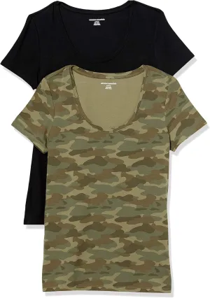 Amazon Essentials Women's Classic-Fit Short-Sleeve Scoop Neck T-Shirt (Available in Plus Size), Pack of 2