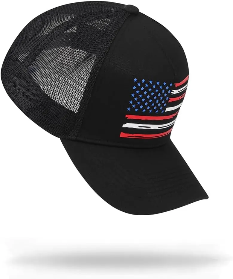 American Flag Trucker Hat Baseball Caps Snapback Hat for Men Women Breathable Mesh Side Adjustable Hats