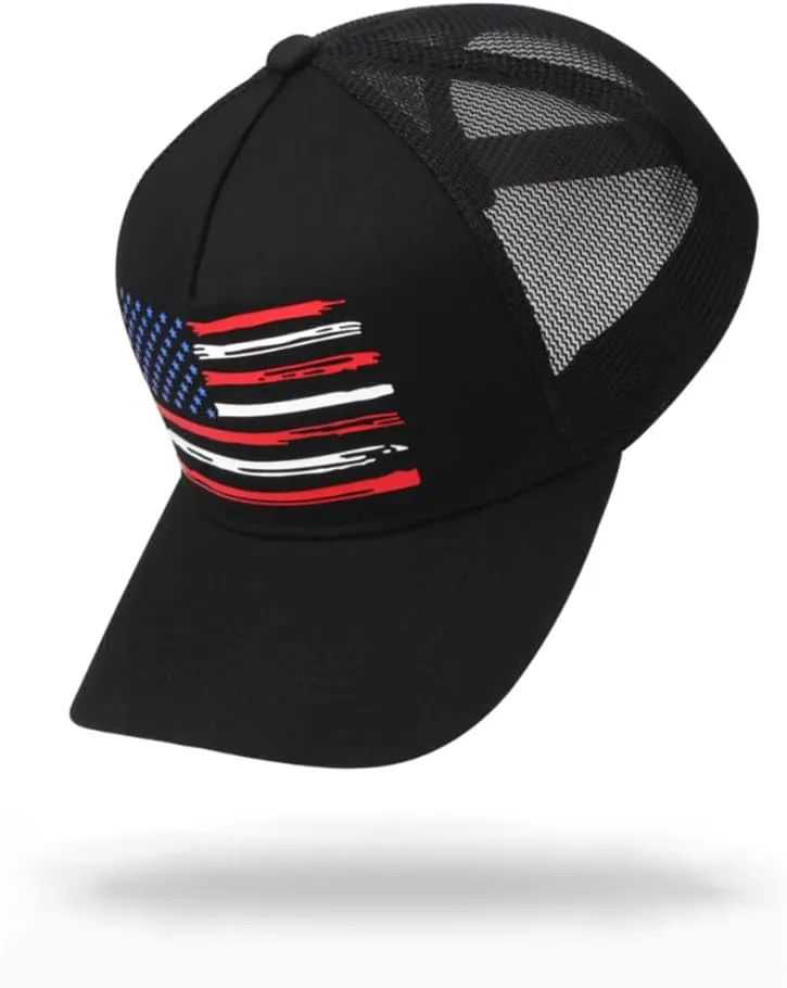 American Flag Trucker Hat Baseball Caps Snapback Hat for Men Women Breathable Mesh Side Adjustable Hats