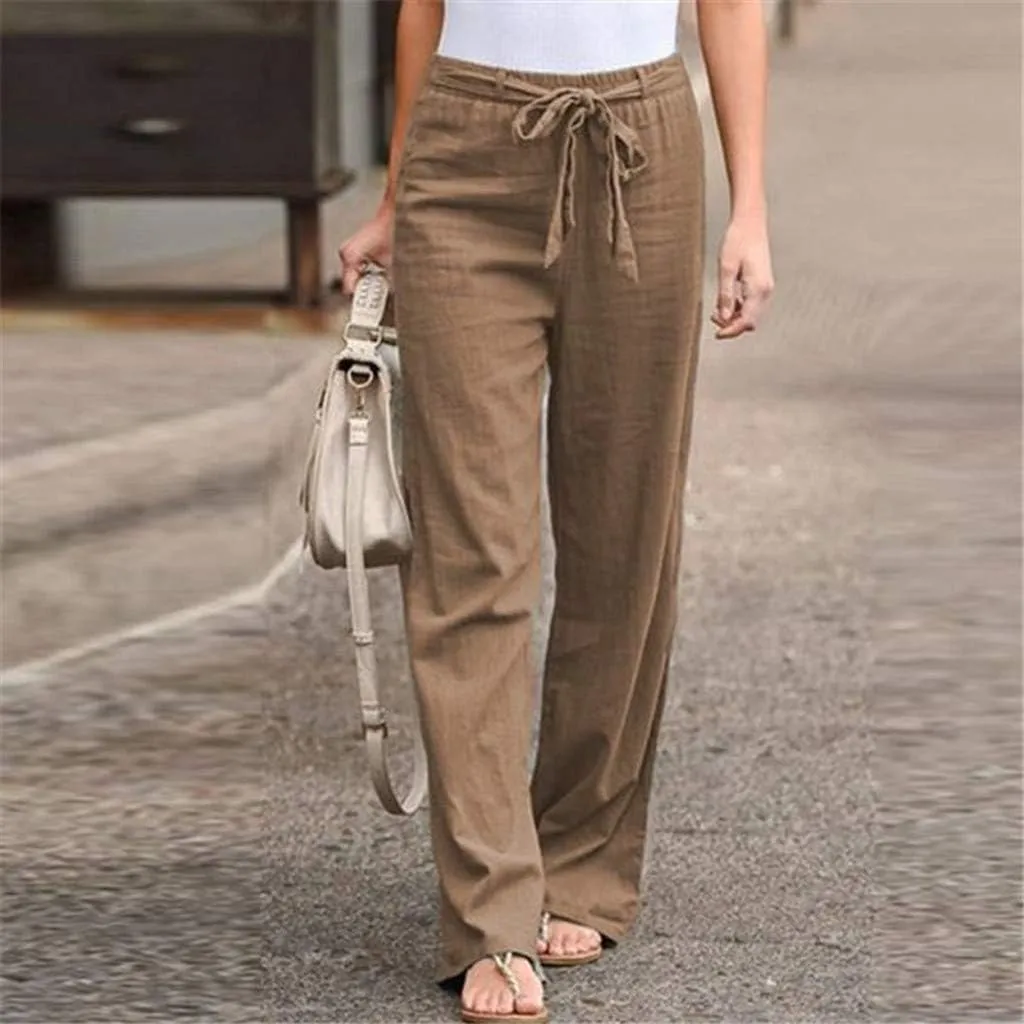 Aniwyn Women's Wide Leg Comfy Pants Casual Loose Cotton Linen High Waisted Cozy Loungewear Yoga Pants with Pockets