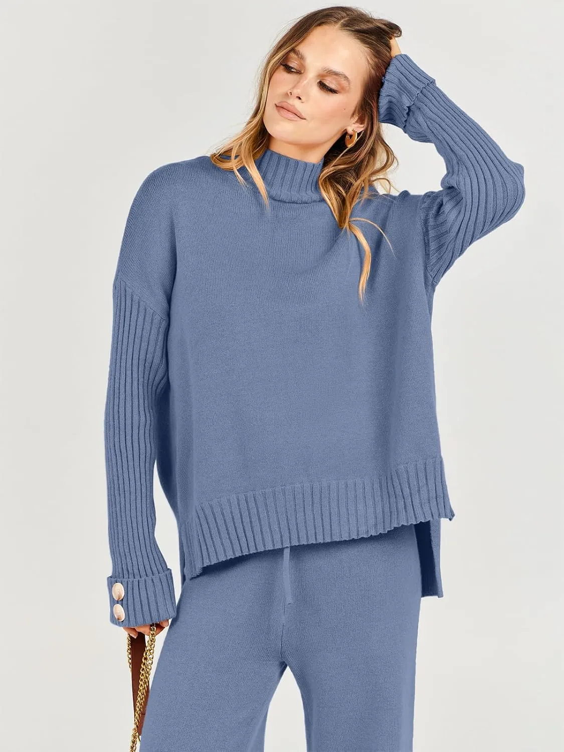 ANRABESS Women's 2 Piece Outfit Sweater Lounge Sets Long Sleeve Knit Pullover Wide Leg Pant Tracksuit Loungewear 2024 Fashion
