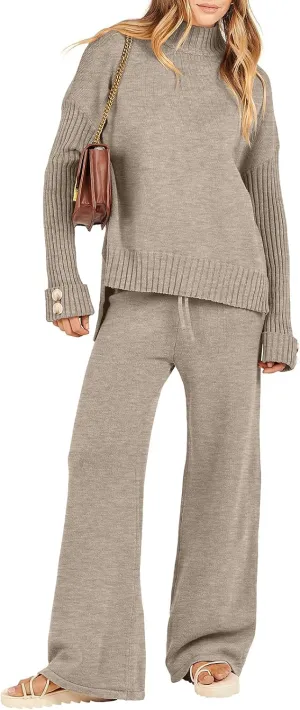 ANRABESS Women's 2 Piece Outfit Sweater Lounge Sets Long Sleeve Knit Pullover Wide Leg Pant Tracksuit Loungewear 2024 Fashion