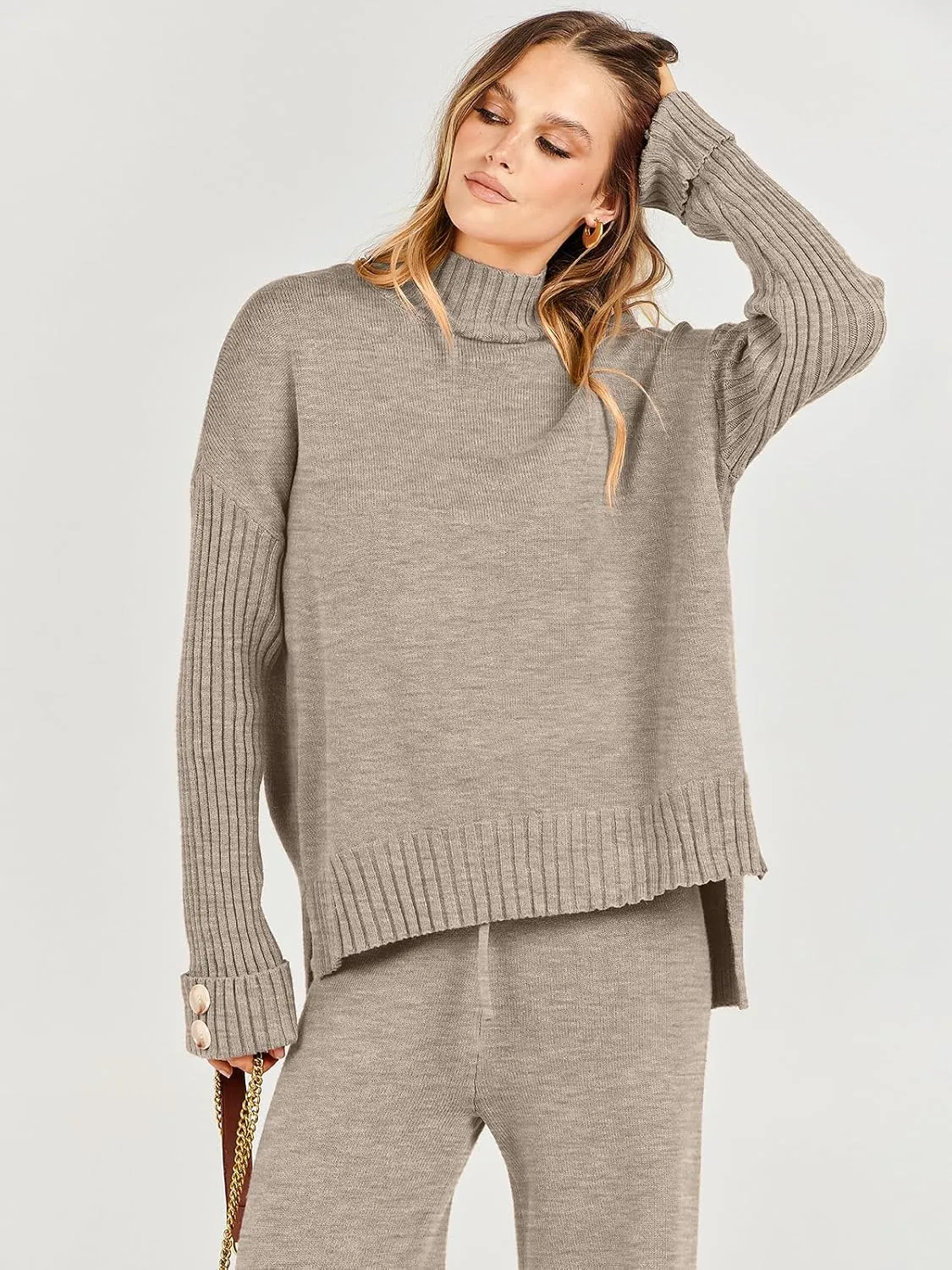ANRABESS Women's 2 Piece Outfit Sweater Lounge Sets Long Sleeve Knit Pullover Wide Leg Pant Tracksuit Loungewear 2024 Fashion