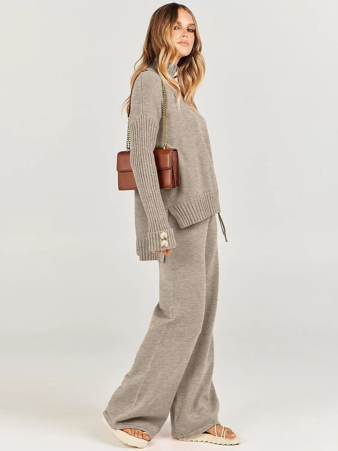 ANRABESS Women's 2 Piece Outfit Sweater Lounge Sets Long Sleeve Knit Pullover Wide Leg Pant Tracksuit Loungewear 2024 Fashion
