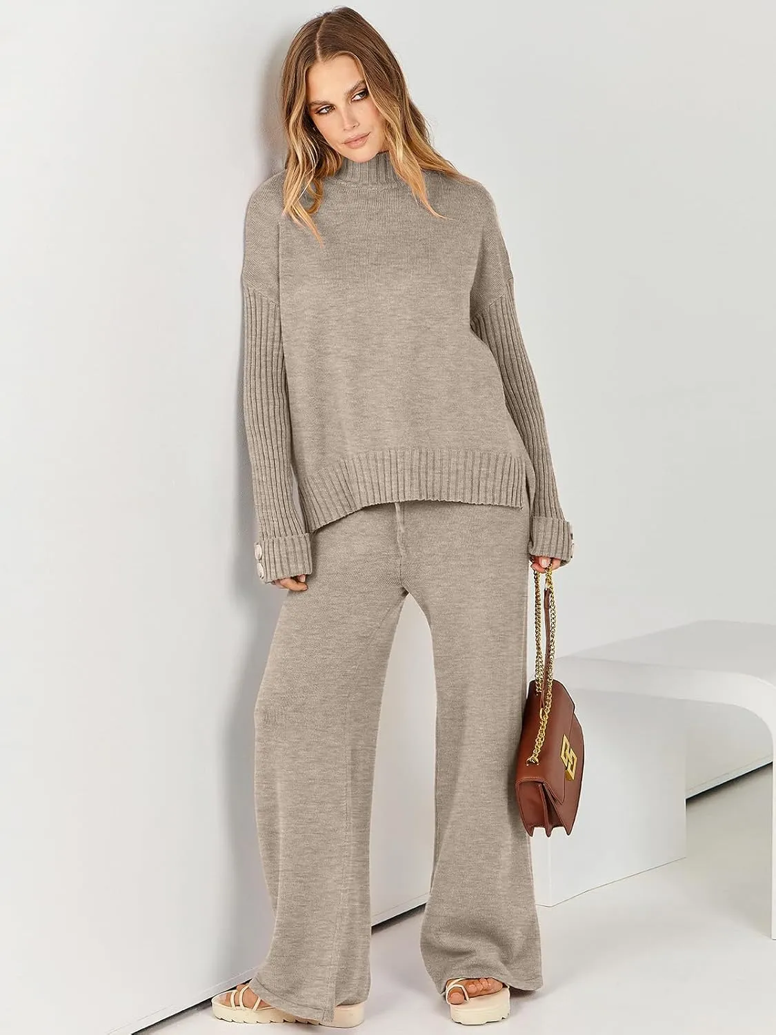 ANRABESS Women's 2 Piece Outfit Sweater Lounge Sets Long Sleeve Knit Pullover Wide Leg Pant Tracksuit Loungewear 2024 Fashion