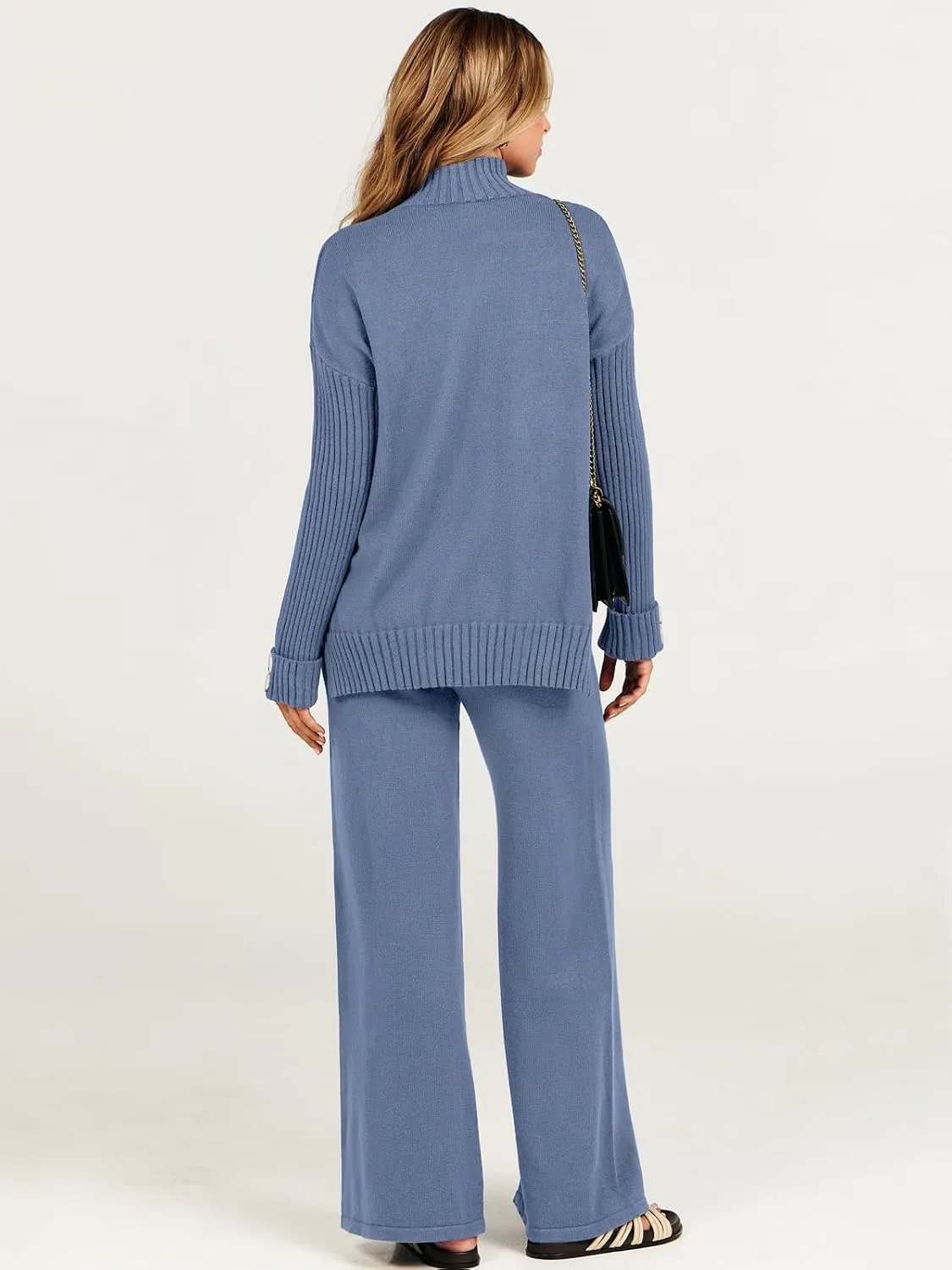 ANRABESS Women's 2 Piece Outfit Sweater Lounge Sets Long Sleeve Knit Pullover Wide Leg Pant Tracksuit Loungewear 2024 Fashion