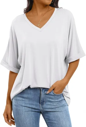 ANRABESS Women's Oversized T Shirts Short Sleeve V Neck Summer Tops Casual Loose Basic Plain Tee Shirts 2025 Clothes Outfits