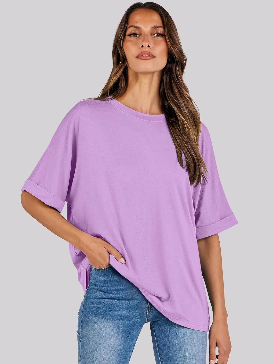 ANRABESS Womens Tops Oversized T Shirts Short Sleeve Crewneck Summer Casual Loose Basic Tee Shirt 2025 Trendy Fashion Clothes