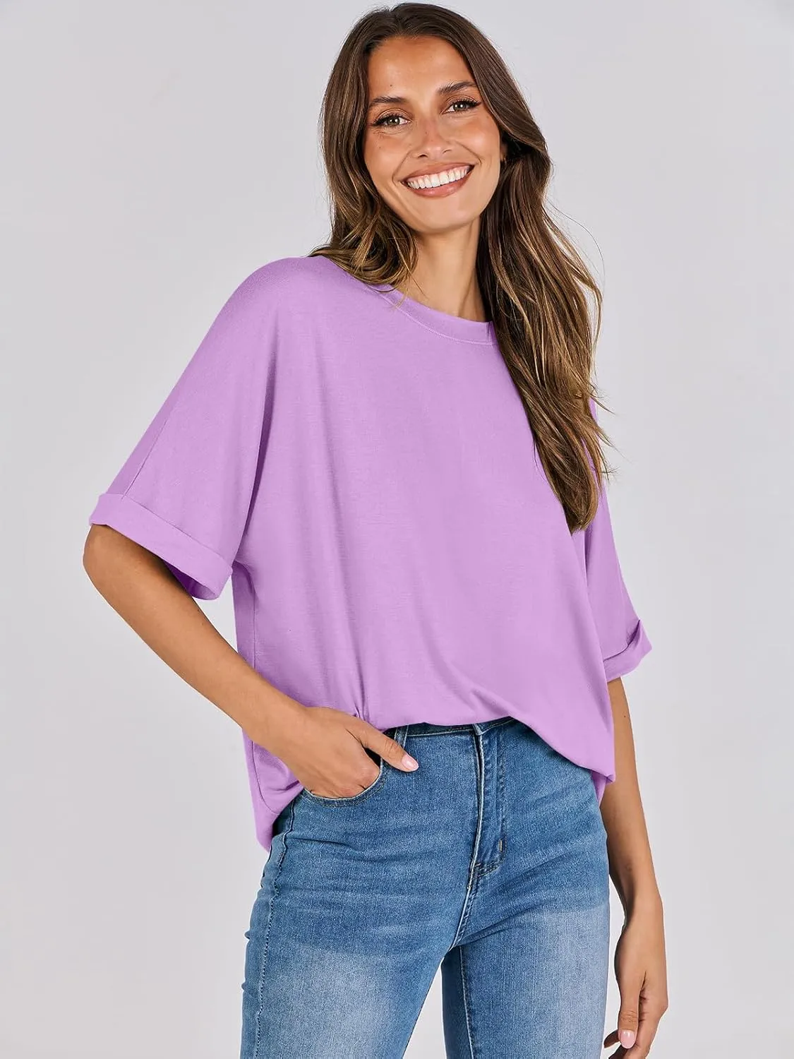 ANRABESS Womens Tops Oversized T Shirts Short Sleeve Crewneck Summer Casual Loose Basic Tee Shirt 2025 Trendy Fashion Clothes