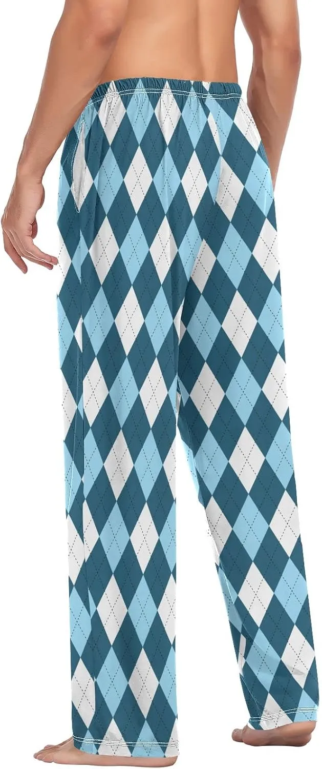Argyle Plaid Mens Pajama Pants Blue White Funny Pajama Bottoms for Men Lounge Pants S
