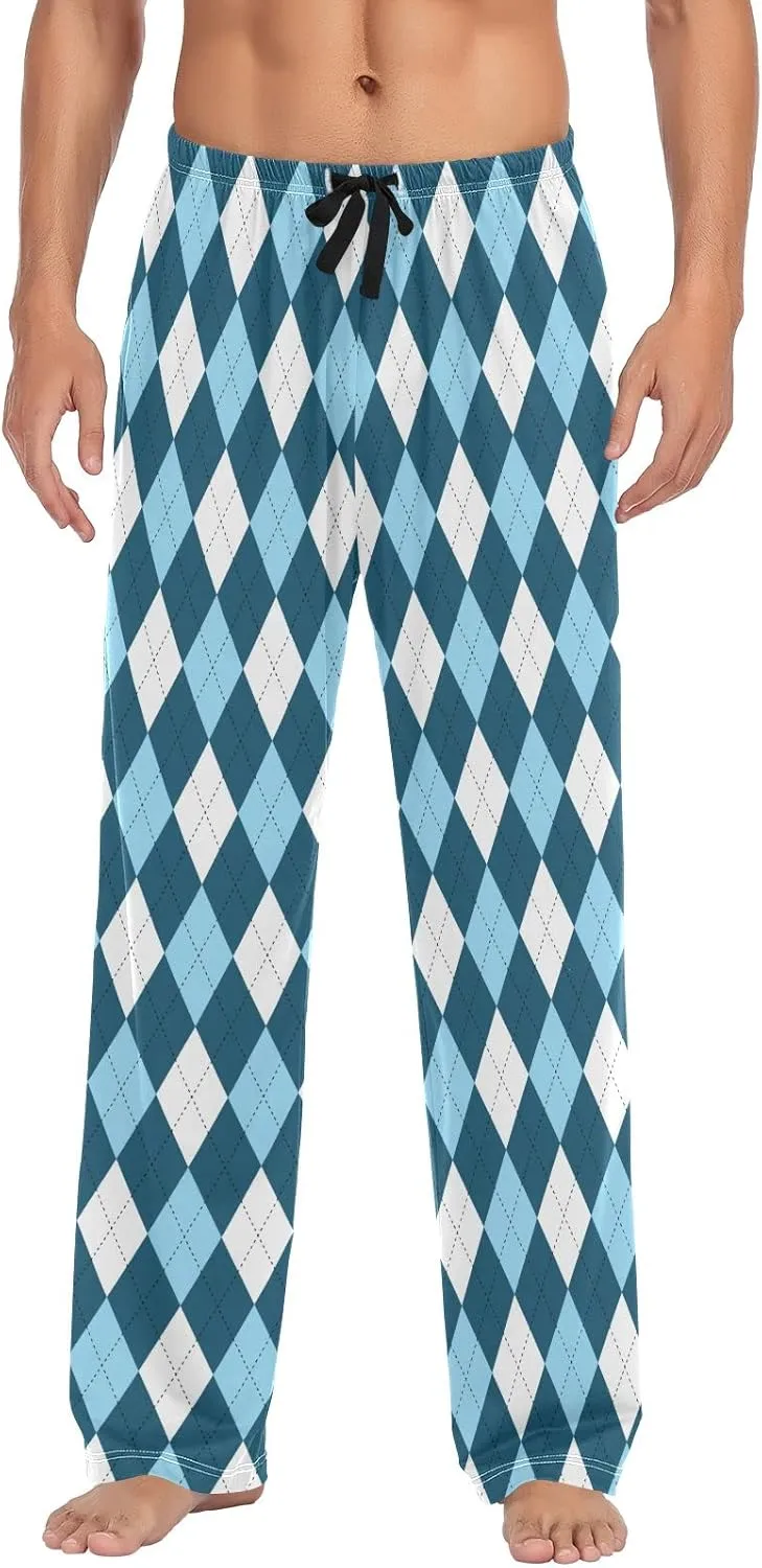 Argyle Plaid Mens Pajama Pants Blue White Funny Pajama Bottoms for Men Lounge Pants S