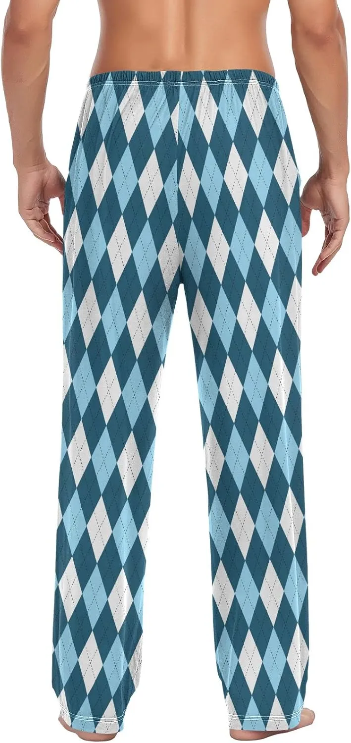 Argyle Plaid Mens Pajama Pants Blue White Funny Pajama Bottoms for Men Lounge Pants S