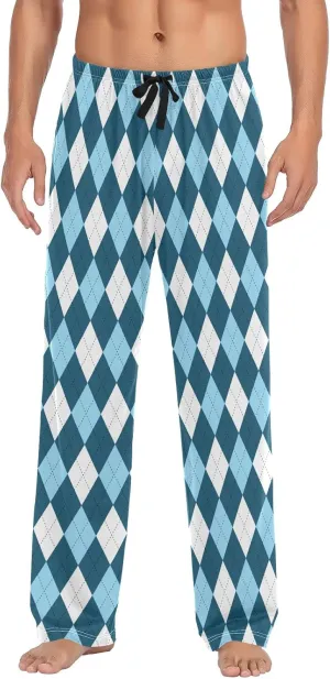 Argyle Plaid Mens Pajama Pants Blue White Funny Pajama Bottoms for Men Lounge Pants S