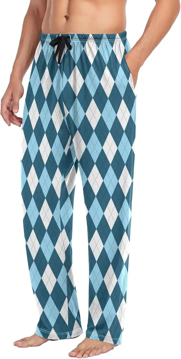 Argyle Plaid Mens Pajama Pants Blue White Funny Pajama Bottoms for Men Lounge Pants S