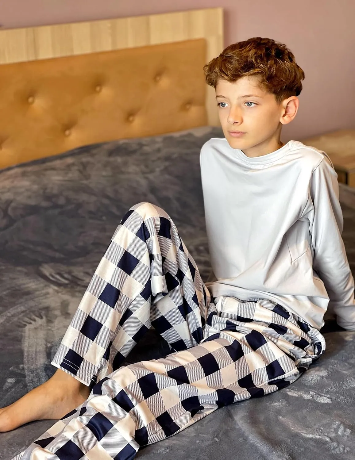Arshiner Boys Pajama Pants 2 Pack Soft Plaid Sleepwear Kids Lounge PJ Bottoms with Pockets