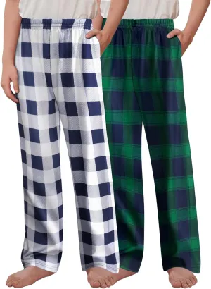 Arshiner Boys Pajama Pants 2 Pack Soft Plaid Sleepwear Kids Lounge PJ Bottoms with Pockets