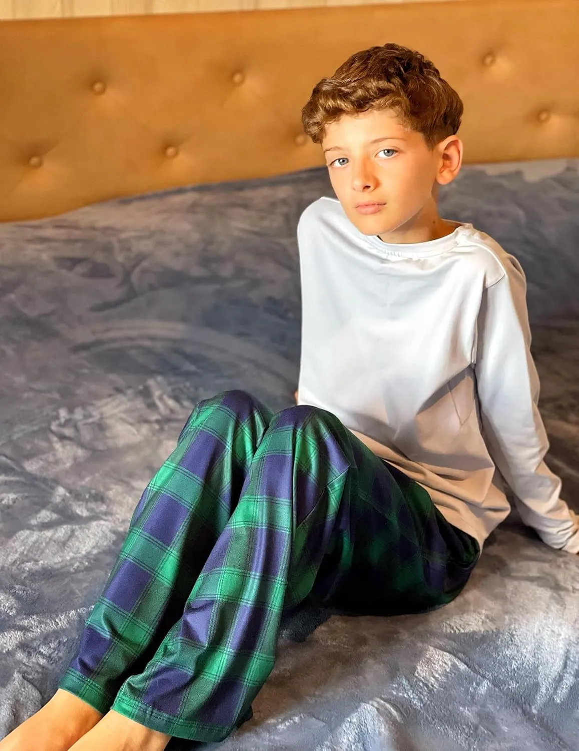 Arshiner Boys Pajama Pants 2 Pack Soft Plaid Sleepwear Kids Lounge PJ Bottoms with Pockets