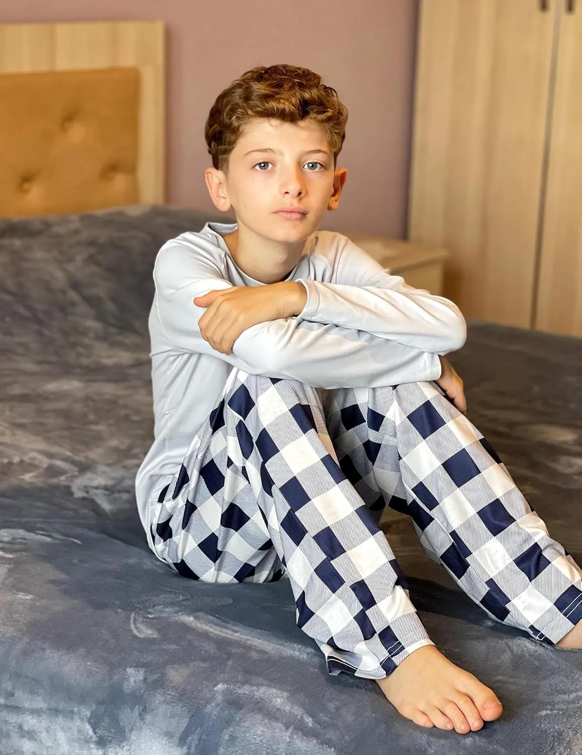 Arshiner Boys Pajama Pants 2 Pack Soft Plaid Sleepwear Kids Lounge PJ Bottoms with Pockets