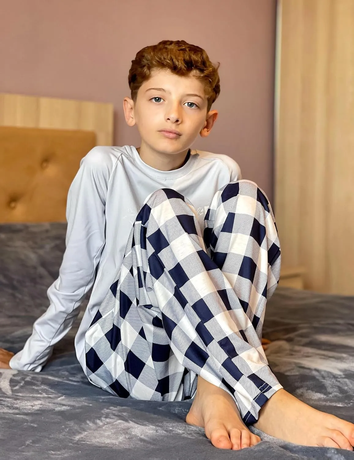 Arshiner Boys Pajama Pants 2 Pack Soft Plaid Sleepwear Kids Lounge PJ Bottoms with Pockets