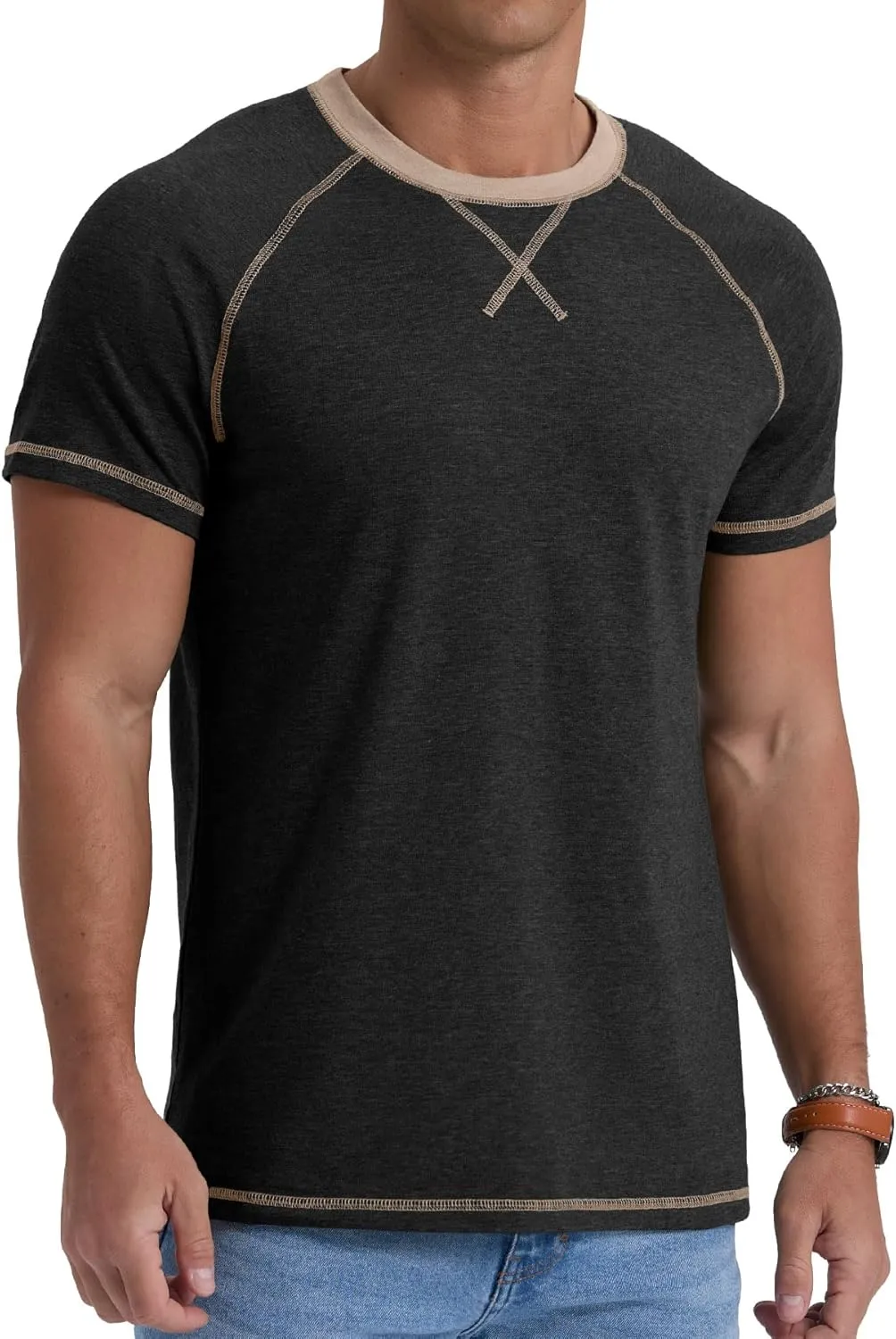 Askdeer Mens Cotton T-Shirt Short Sleeve Casual Shirts Lightweight Crew Neck Soft Summer Tops