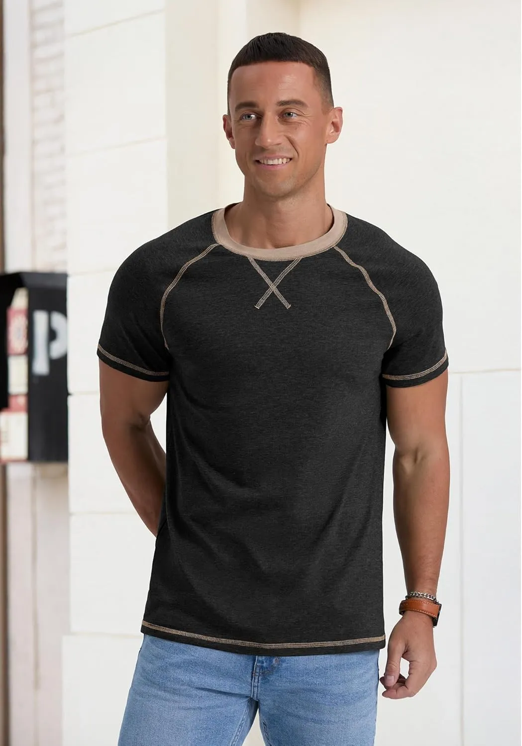 Askdeer Mens Cotton T-Shirt Short Sleeve Casual Shirts Lightweight Crew Neck Soft Summer Tops