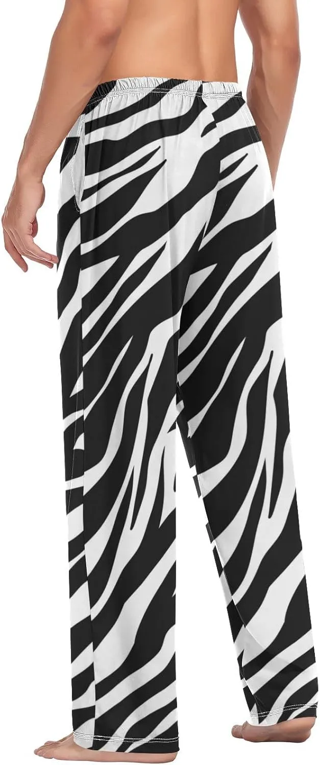 Aslsiy Mens Pajama Bottoms Wild Zebra Stripes Pajama Pants Black and White Sleep Pants