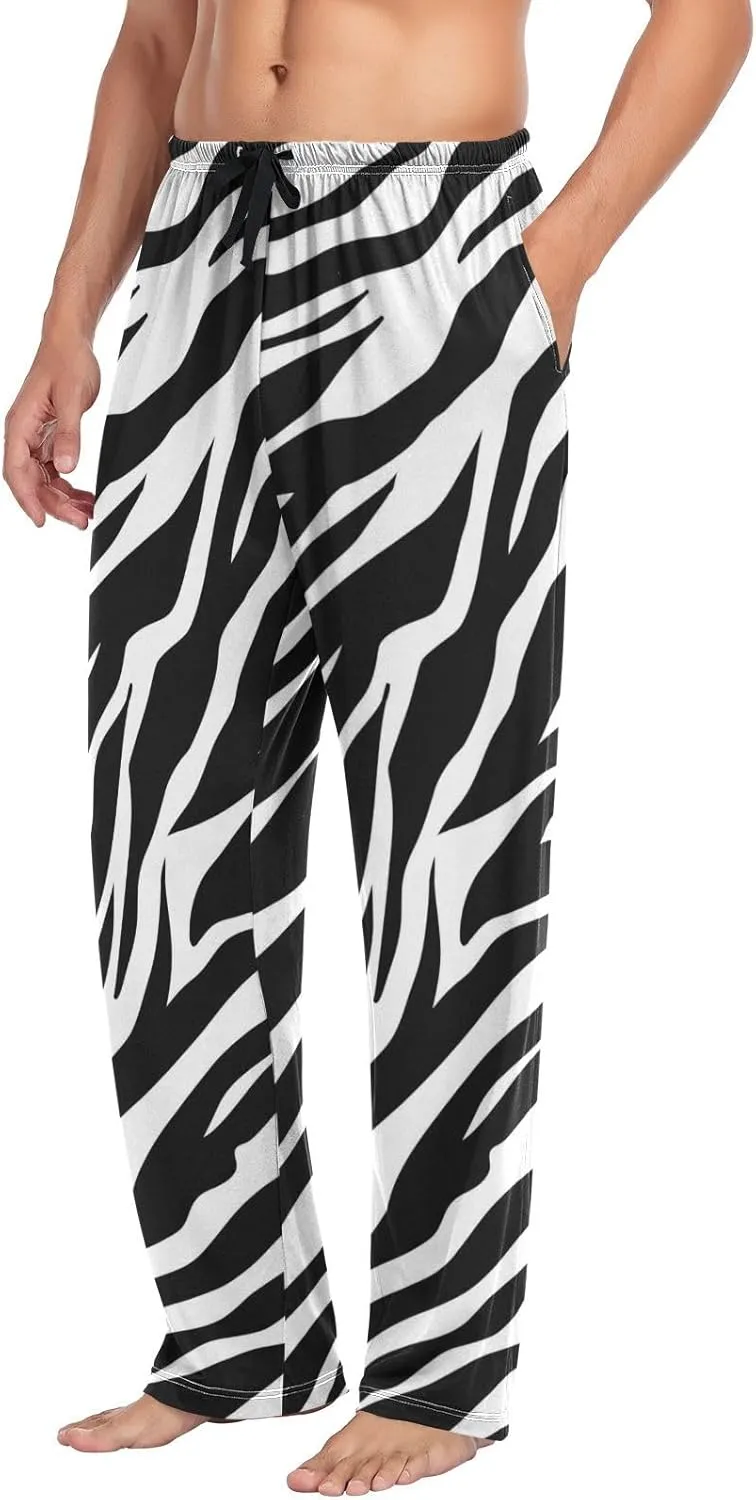 Aslsiy Mens Pajama Bottoms Wild Zebra Stripes Pajama Pants Black and White Sleep Pants