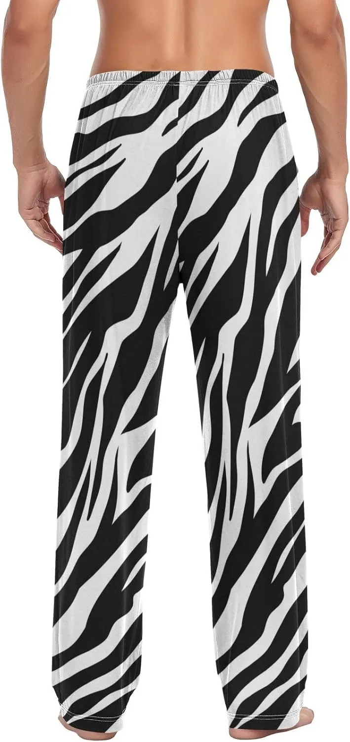 Aslsiy Mens Pajama Bottoms Wild Zebra Stripes Pajama Pants Black and White Sleep Pants