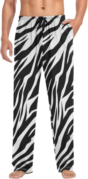Aslsiy Mens Pajama Bottoms Wild Zebra Stripes Pajama Pants Black and White Sleep Pants