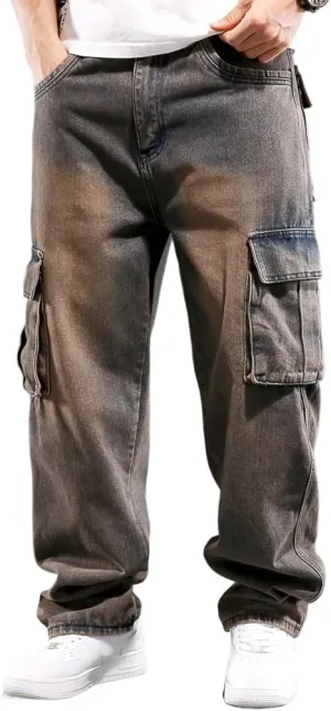 Baggy Cargo Pants Men Casual Loose Fit Hip Hop Jeans with Multi Pockets