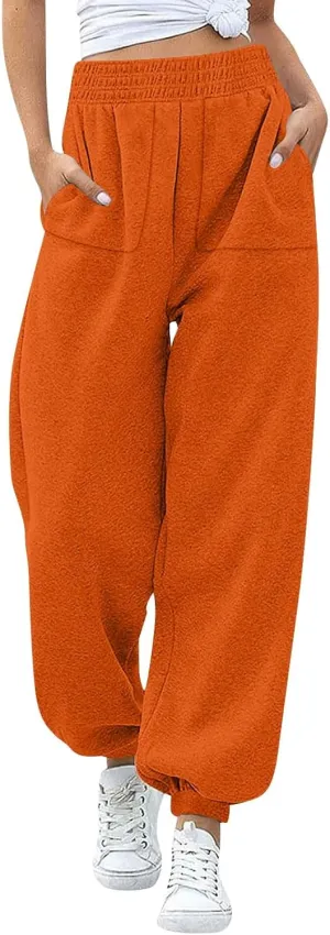 Baggy Fleece Joggers for Women Cozy Soft High Waisted Sweatpants with Pockets Elastic Waist Athletic Pants