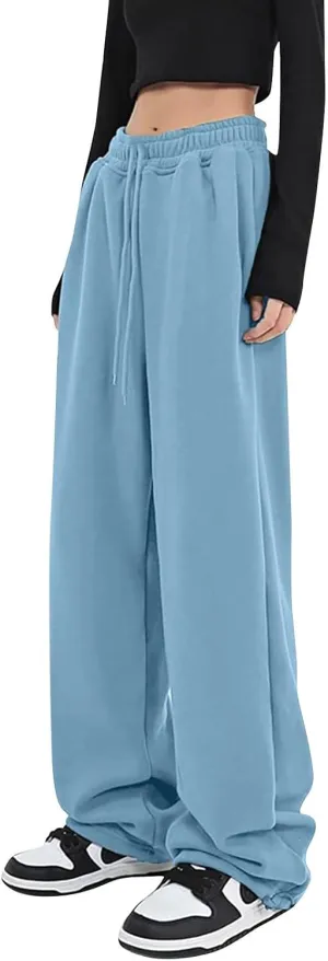 Baggy Sweatpants for Women Fleece Lined Joggers with Pockets Comfy Workout Elastic Waist Jogging Pants