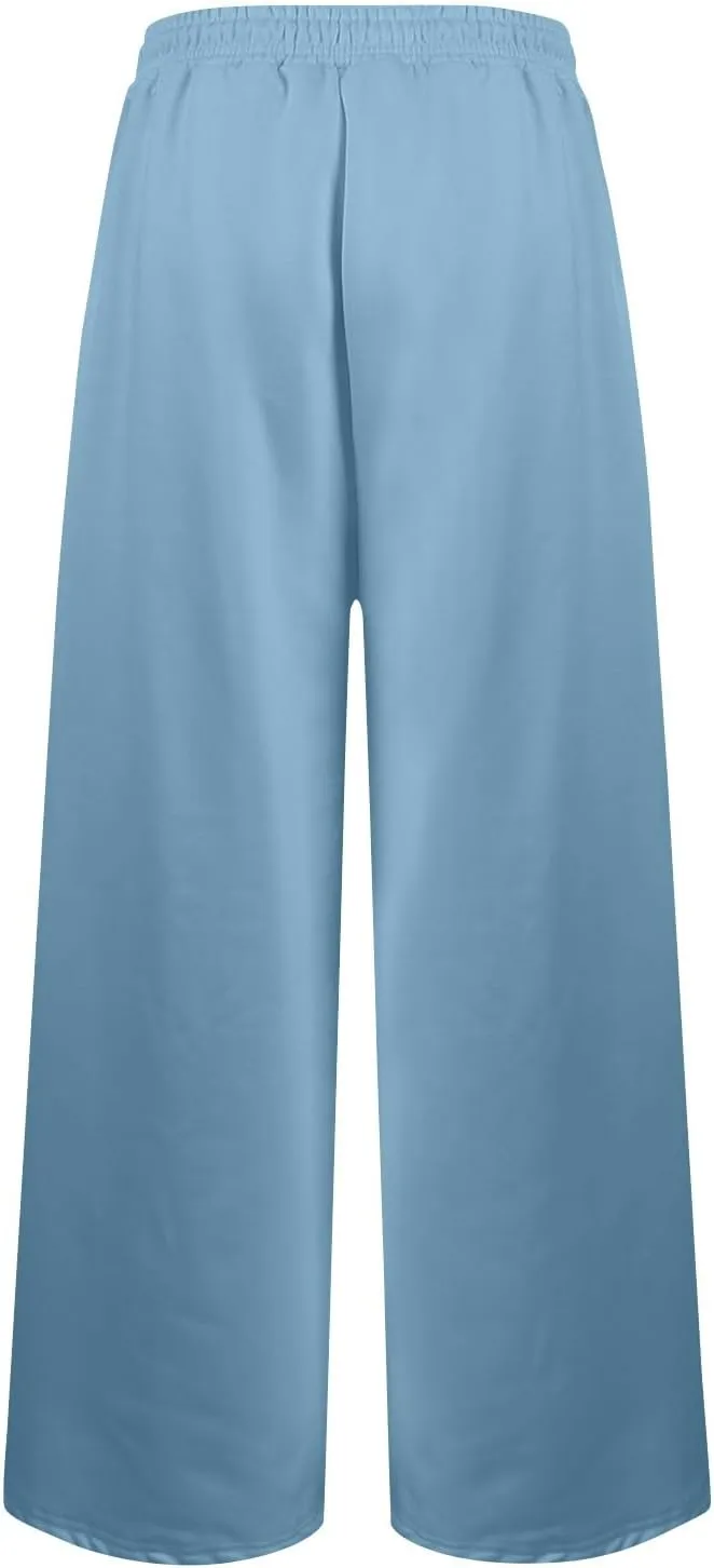 Baggy Sweatpants for Women Fleece Lined Joggers with Pockets Comfy Workout Elastic Waist Jogging Pants