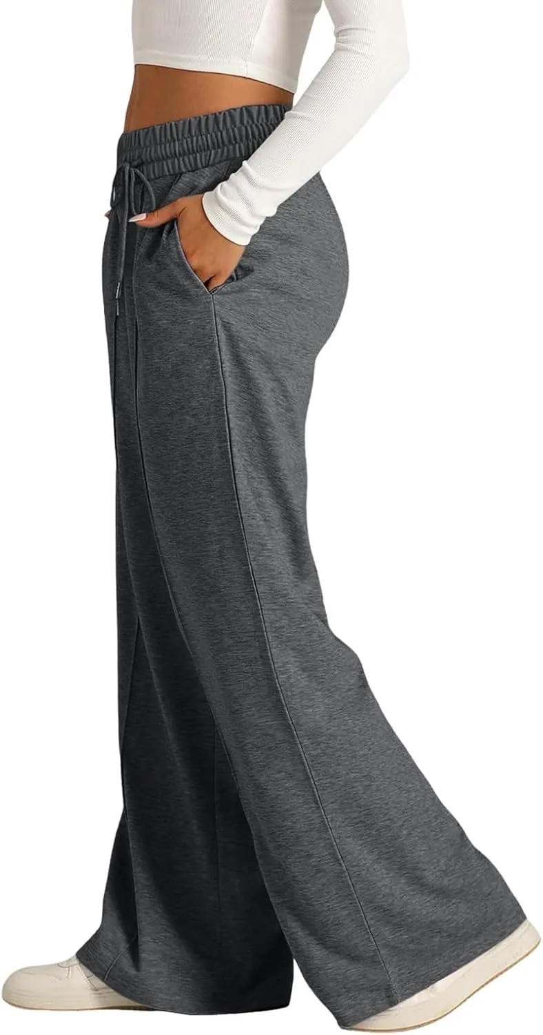 Baggy Tall Wide Leg Sweatpants for Women Fleece Lined Active Relaxed Fit Open Leg Joggers Casual Cozy Workout Skimpy