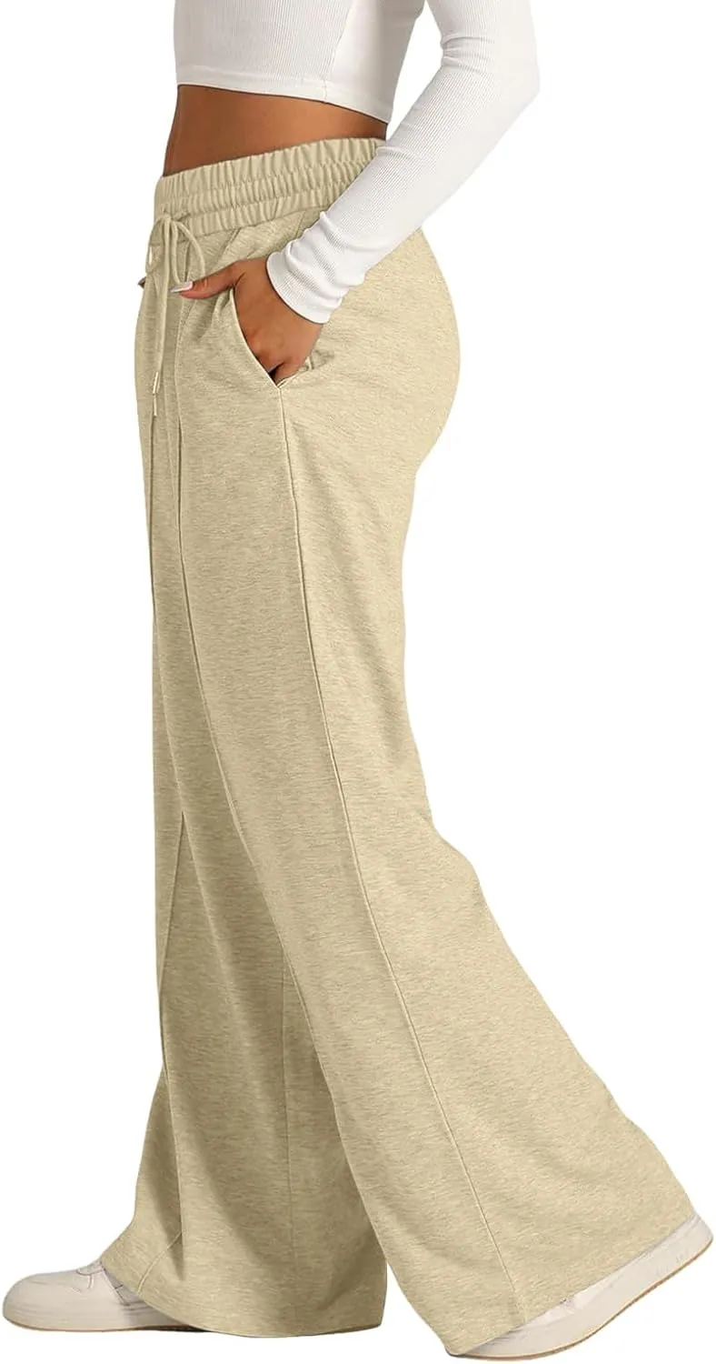 Baggy Tall Wide Leg Sweatpants for Women Fleece Lined Active Relaxed Fit Open Leg Joggers Casual Cozy Workout Skimpy