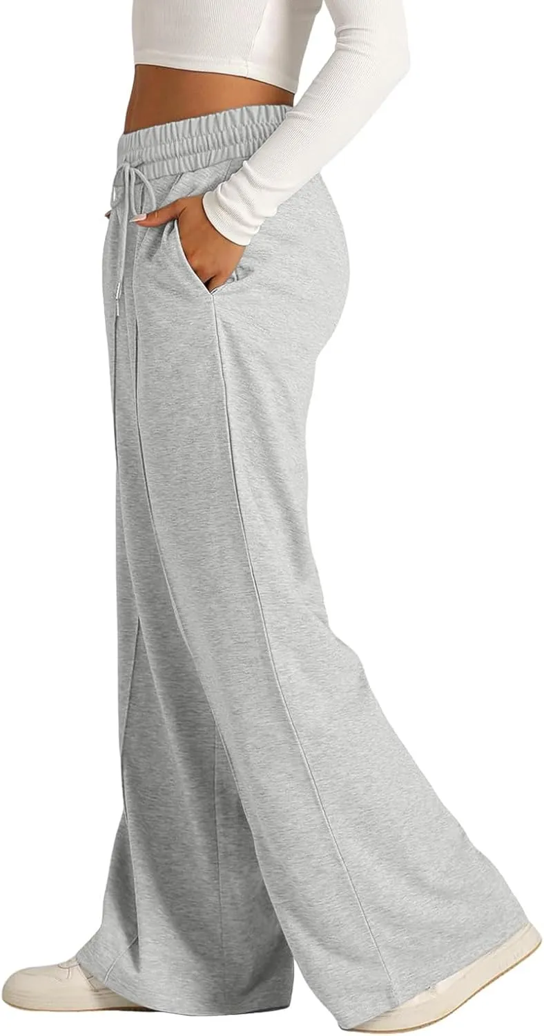 Baggy Tall Wide Leg Sweatpants for Women Fleece Lined Active Relaxed Fit Open Leg Joggers Casual Cozy Workout Skimpy