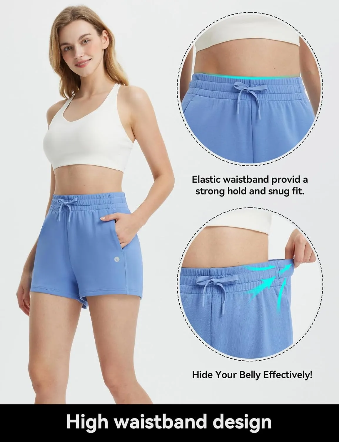 baleaf Women's 4" High Waisted Workout Shorts with Pockets Elastic Athletic Gym Running Yoga Shorts Modal Soft